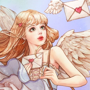 Amor / pegatinas de niña / ilustración de acuarela