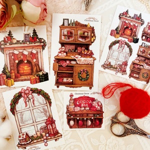 Décor de Noël/ autocollants en papier / illustration aquarelle / Autocollants de Noël