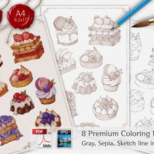 DIGITAL DOWNLOAD, Dessert Coloring, Dessert Illustrations Colouring Sheet,Printable coloring pages, Cake Coloring Page