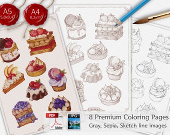 DIGITALER DOWNLOAD, Dessert Malvorlagen, Dessert Illustrationen Malvorlagen, druckbare Malvorlagen, Kuchen Malseite