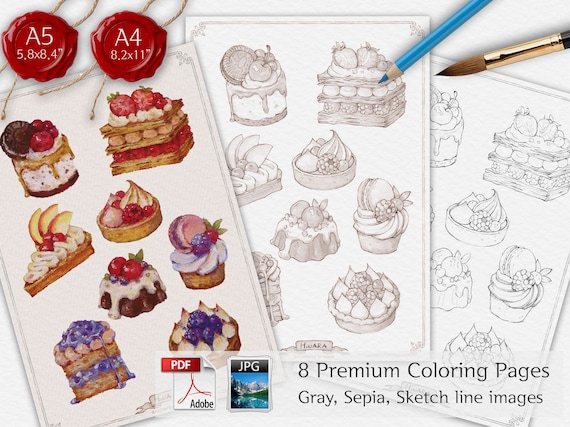 digital download dessert coloring dessert illustrations etsy