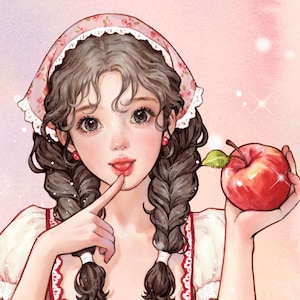 Adesivi Apple / Paper Girl / illustrazione acquerello / 4 colori
