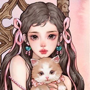 Nina / adesivi ragazza di carta / illustrazione acquerello / 4 colori