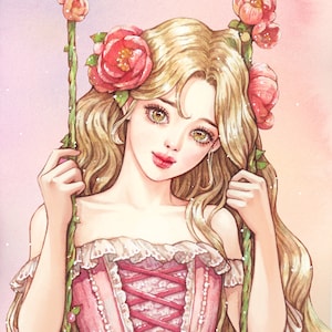 Camelia / adesivi ragazza / illustrazione acquerello