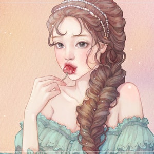 Luna / adesivi ragazza / illustrazione acquerello