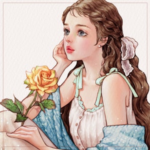 Yuri, adesivi per ragazze, illustrazioni acquerello