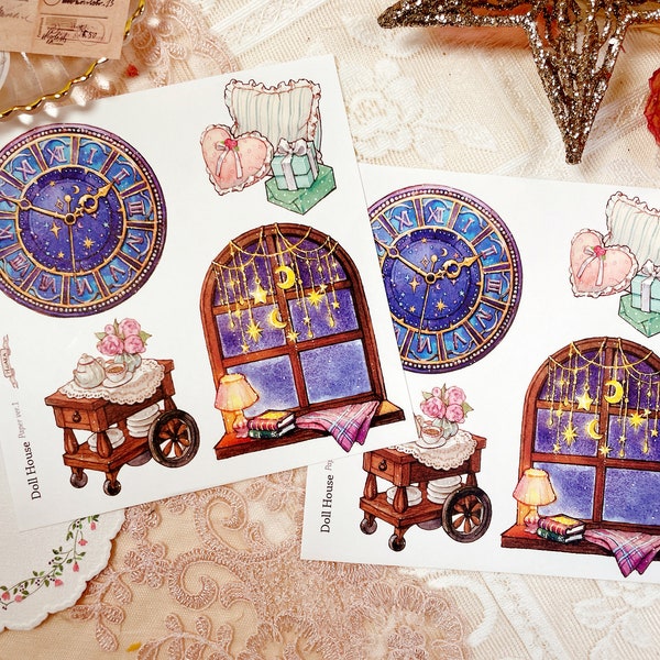 Doll House / paper stickers / watercolor illust