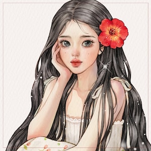 Pegatinas de niña de papel Ran / ilustración de acuarela / 4 colores / 40 hojas