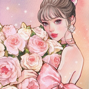 Liz, adesivi per ragazze di carta, acquerello illust, 4 colori, 40 fogli