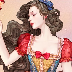 Blancanieves / pegatinas de niña / ilustración de acuarela