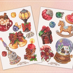 Cristmas Mas / pegatinas de papel / ilustración de acuarela