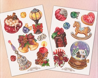 Cristmas Mas / paper stickers / watercolor illust