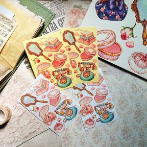 boutique vintage/autocollants en papier/autocollants transparents mats/illustration à l'aquarelle