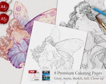 Fairy / Fairy tale Coloring Page PDF for Adults, Grayscale Coloring, A4, Beautiful Woman Coloring, Stayhome Coloring
