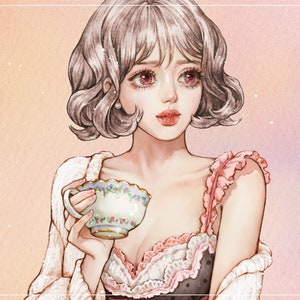 Pegatinas de leche / niña / ilustración de acuarela