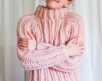 Noelle Sweater Knitting Pattern: Chunky Ribbed Turtleneck For Beginners
