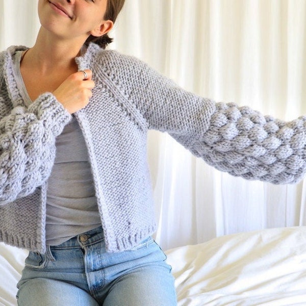 PATTERN The Puff Cardigan // chunky knit sweater // bubble balloon sleeve // bobble // beginner knitting //