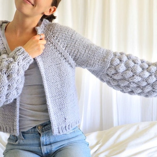 Chunky Knit Cardigan Knitting Pattern Bubble Sleeve Cardigan Etsy