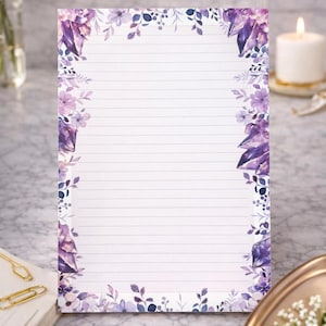 Purple Crystal Floral A5 Notepad: Tear Away Stationery