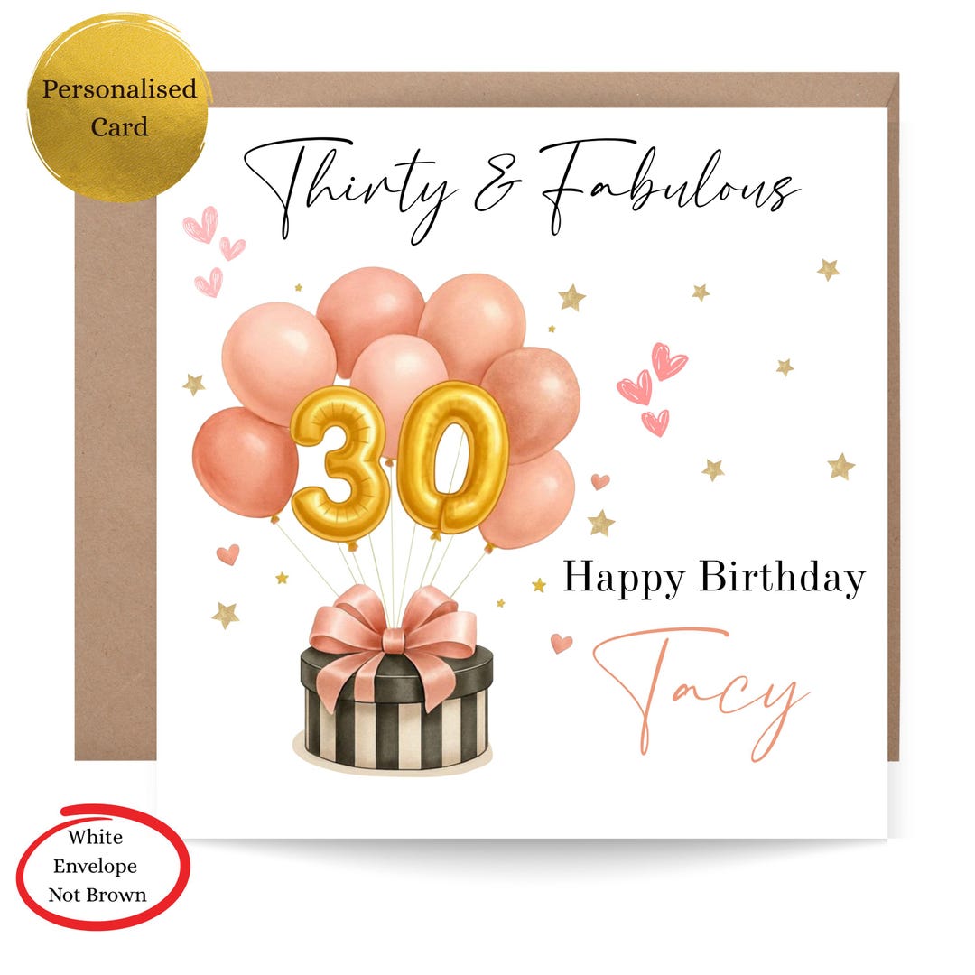 Personalised 30th Birthday Card for Her, Thirty & Fabulous Custom Name