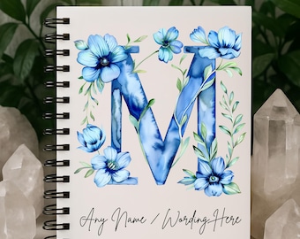 Personalised A5 Notebook – Floral Initial & Name | Custom Letter Journal | Spiral Bound Notebook Gift for Her, Teacher, Bridesmaid