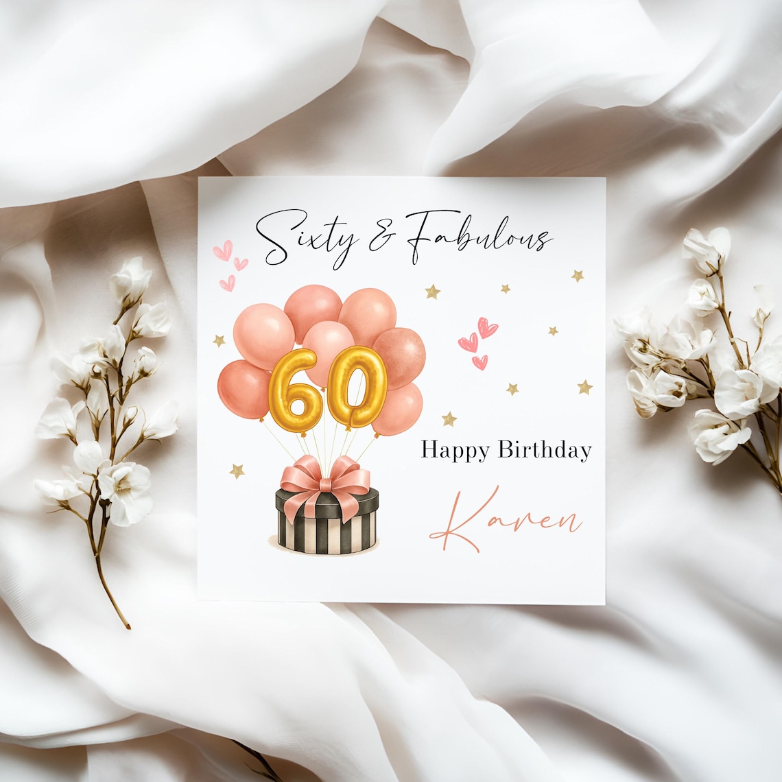 Personalised 60th Birthday Card for Her, Sixty & Fabulous Card, Custom ...