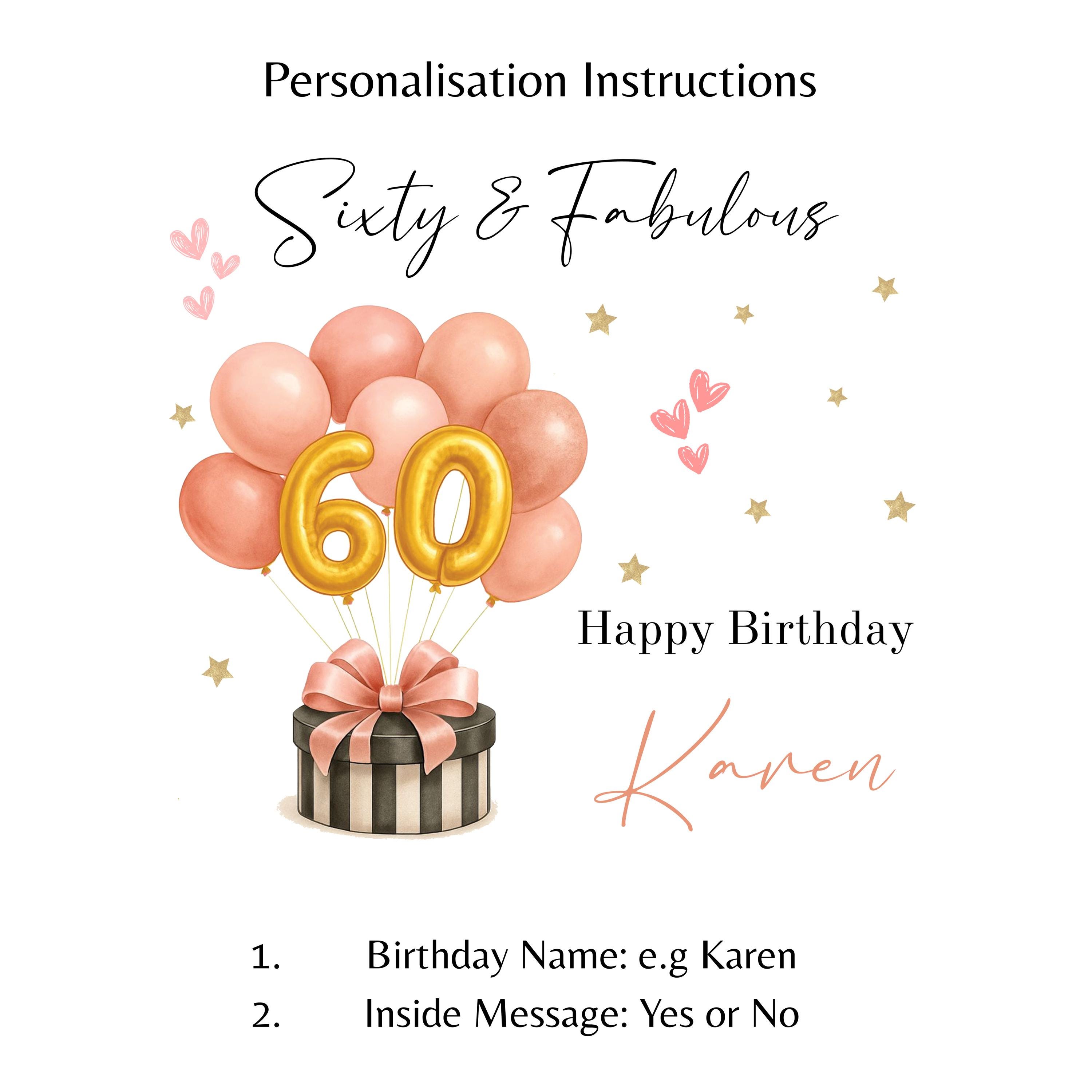 Personalised 60th Birthday Card for Her, Sixty & Fabulous Card, Custom ...