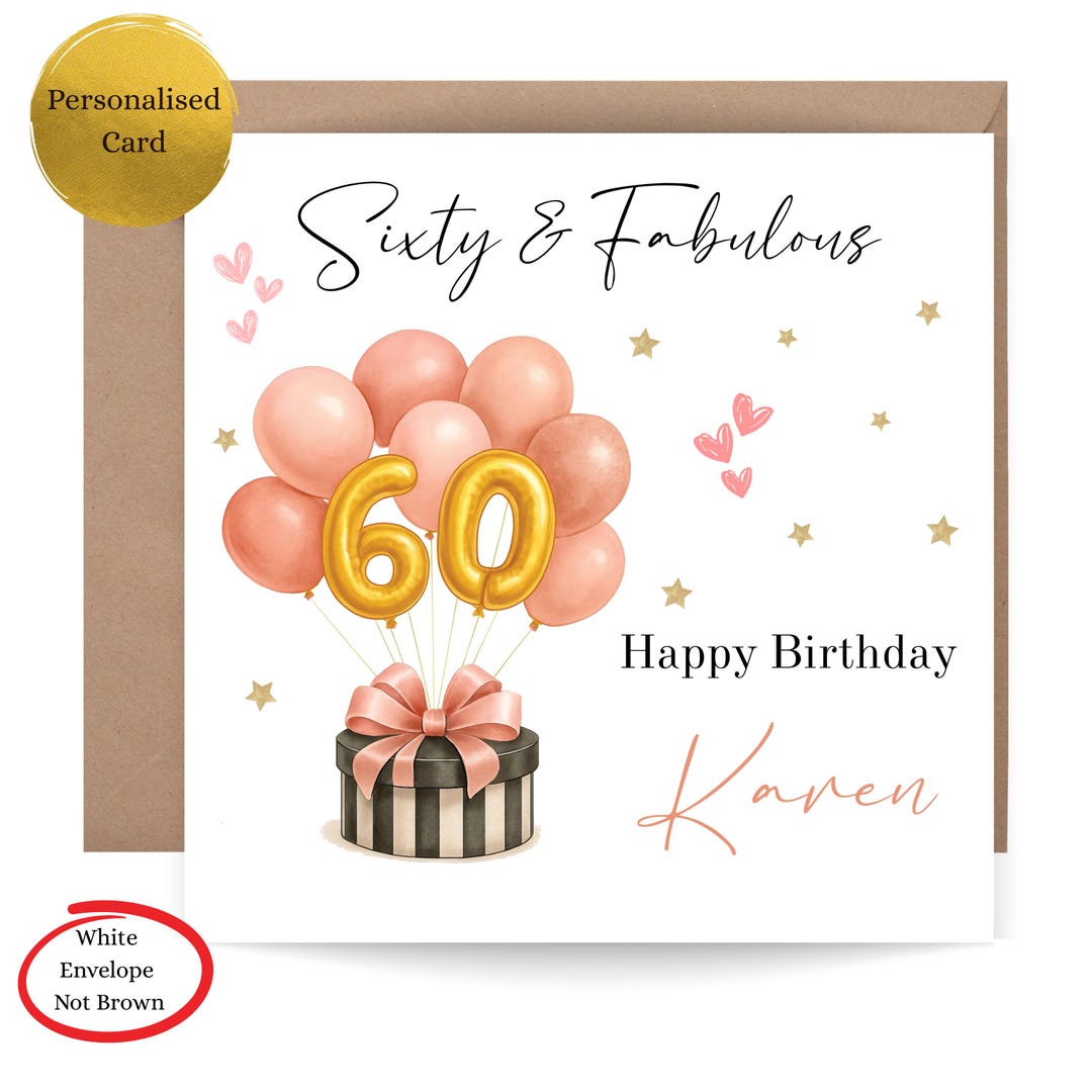 Personalised 60th Birthday Card for Her, Sixty & Fabulous Card, Custom ...