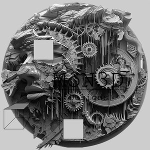 MOEDAS Abstrato Misto Circular Clockwork Gears Pattern & Face 3D Relief File - Ideal para escultura a laser, impressão 3D ou usinagem CNC