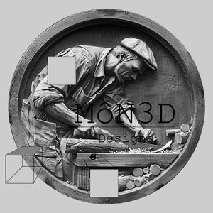MONEDAS Otro archivo de relieve de carpintero en el trabajo en 3D: perfecto para tallado láser, impresión 3D o mecanizado CNC