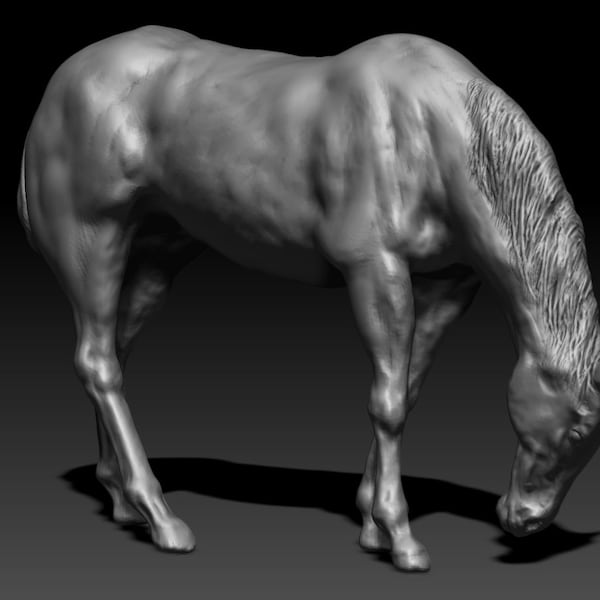 Fichier de sculpture 3D numérique Horse Grazing pour téléchargement idéal pour l’impression 3D