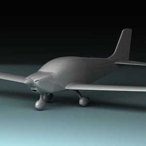 May include: A gray single-engine airplane with a propeller on the front. The airplane is on a blue surface.