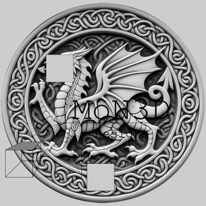 COINS Welsh Dragon with Celtic Knot Surround 3D Sculpture - Perfect for Laser Carving, 3D Printing, or CNC Machining (for Challenge Coins)