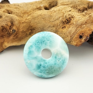 Colgante de donut de larimar (36 mm, disco AA Pi), colgante de larimar, collar de larimar, pectolita, piedra Atlantis, piedra preciosa azul, piedra curativa, DoLa7