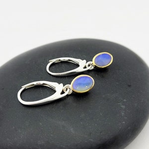 Opal earrings 925 silver gold-plated with leverback, precious opal earrings in nickel-free silver, natural blue gemstone