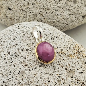 Ruby pendant, ruby necklace, ruby in 925 silver setting partly gold-plated, natural gemstone