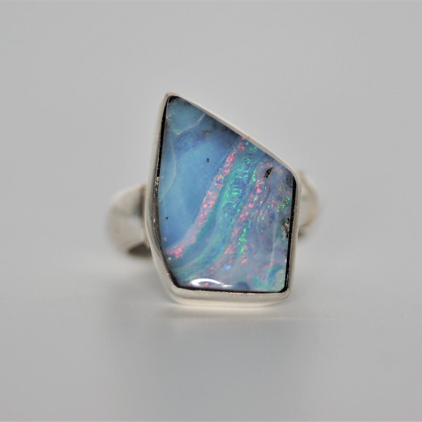 Boulder opal ring 925 silver size 59.5, boulder opal, opal ring, precious opal, matrix opal, Queensland Australia
