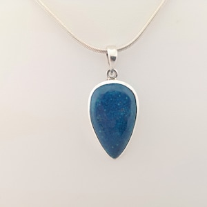 Shattuckite pendant 925 silver setting, natural gemstone in drop shape, set in nickel-free sterling silver with eyelet, for her and him