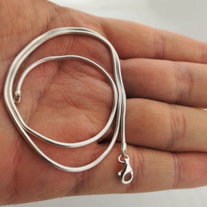 May include: A silver snake chain necklace with a lobster clasp closure.
