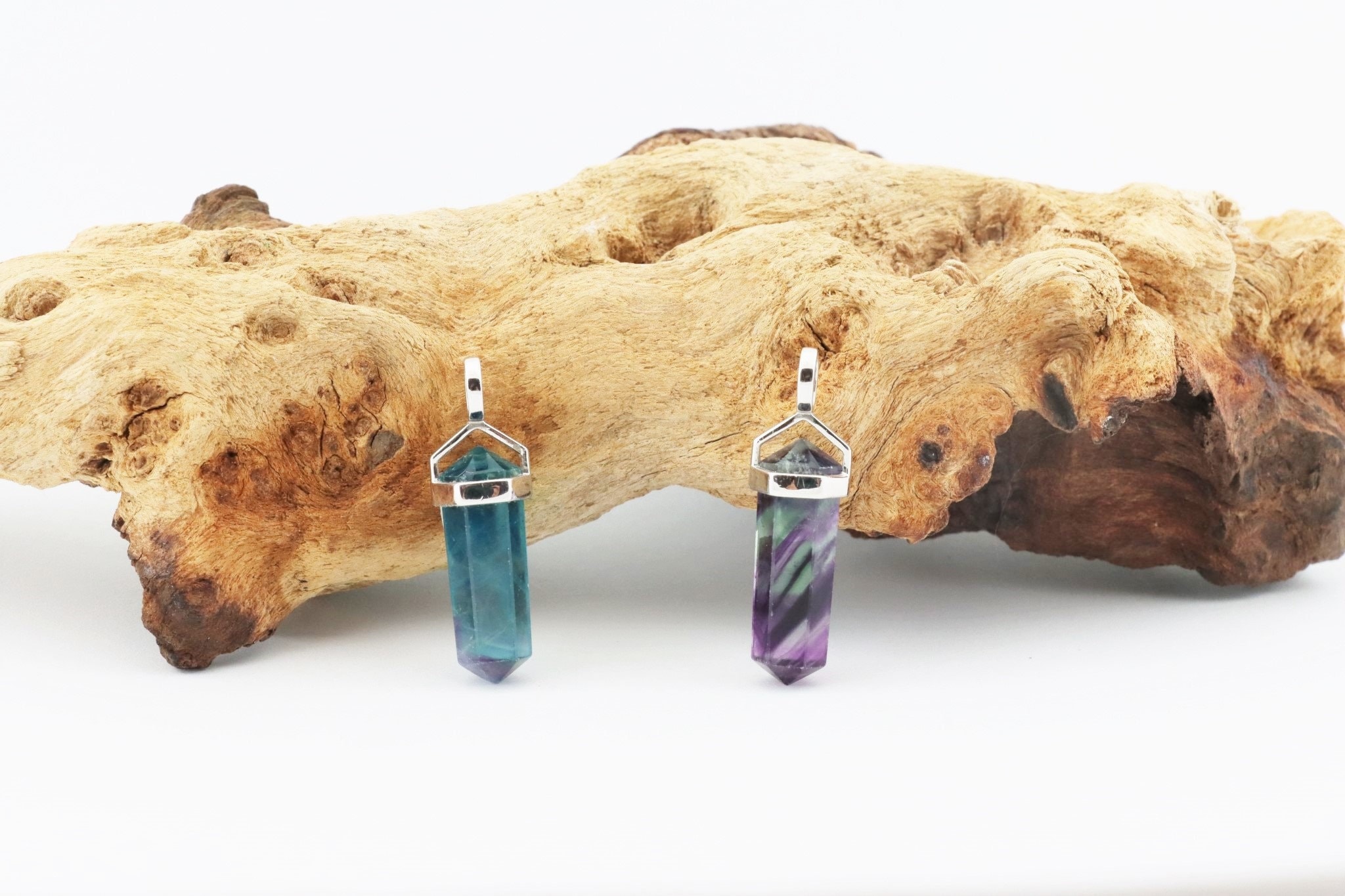 Crystal Point Pendant, Crystal Point Pendant, Silver Crystal Necklace,  Healing Crystal Necklace, Rainbow Fluorite, Amethyst, Labradorite. 