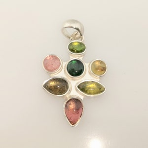Turmalin Anhänger 925 Silber, Multicolor Turmalin, Turmalin Kette, Mehrfarbiger Turmalinanhänger, natürlicher Edelstein
