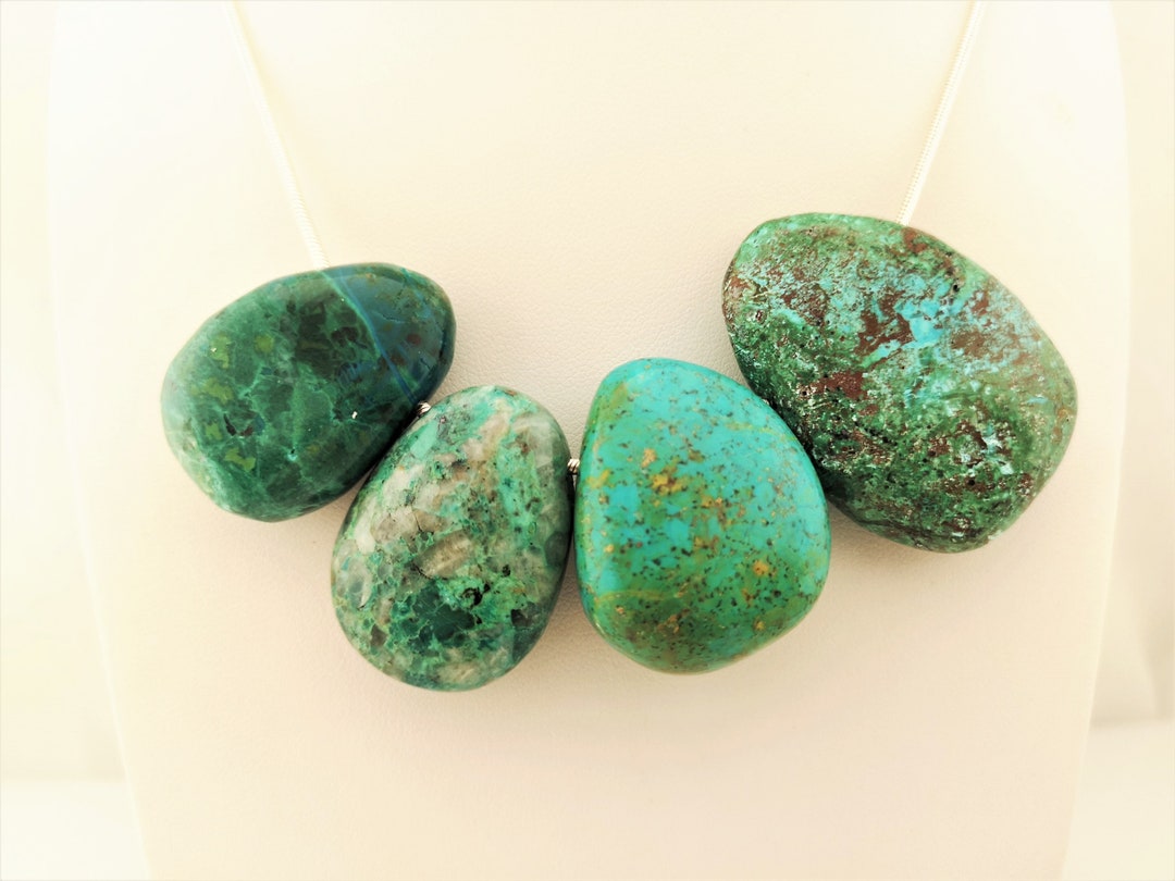 Chrysokoll Rohstein Anhänger - Naturbelassenes Unikat Mit Lederband & Organzasäckchen