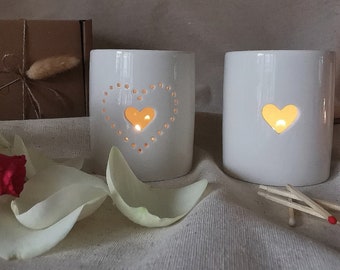 Heart  Star cut out tea light holder Gift Mothers Day gift White Ceramic T light candle holder Birthday Gift Housewarming