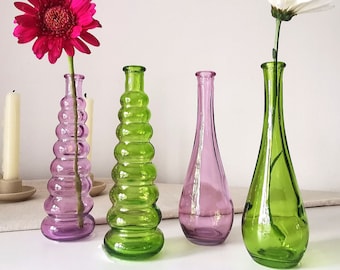 Tall Green Glass Bud Vase Set: Wedding Centerpiece (17cm)