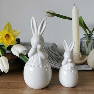 White Ceramic Bunny in Egg: Spring Easter Decor