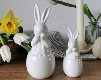 Standing Ceramic Easter Bunny Egg Gift White Spring Bunny Ornament Spring Home Decor Accessory Decorations Rabbits