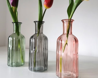 Glass Bottle Green Glass Vase Spring Decor Home Decor Mothers Day Gift Ribbed Glass Bottle Wedding Decor Birthday Gift Tall Coloured Vase