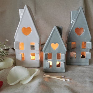 Ceramic Tea Light House: Grey or White Christmas Home Decor