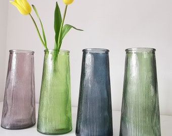 Tall Ribbed Glass Vase Coloured Green Blue Flower Vase Wedding Party Table Decoration