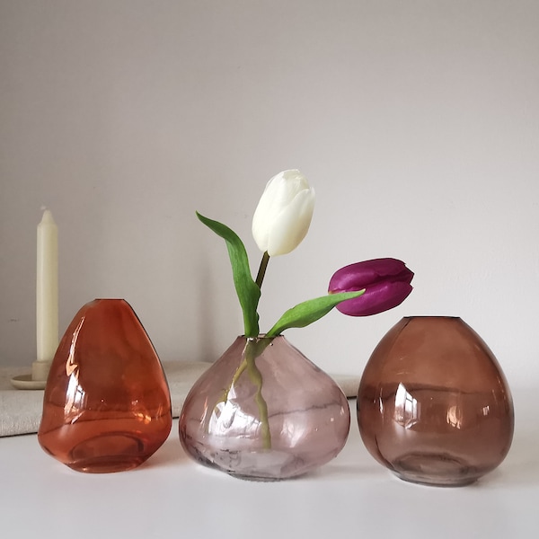 Assorted bud glass vase Coloured Vase natural vase minimalistic Birthday Gift Valentines Mothers Day Trio of vases New Home Housewarming